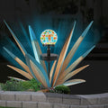 TOMBABY Solar Rustic Garden Style Metal Agave Plants Outdoor Patio, Home Decor Hand-Painted Metal Agave Garden Patio Statues, Suitable for Desert Areas, Outdoor Lawn Decorations (3 Solar Blue)