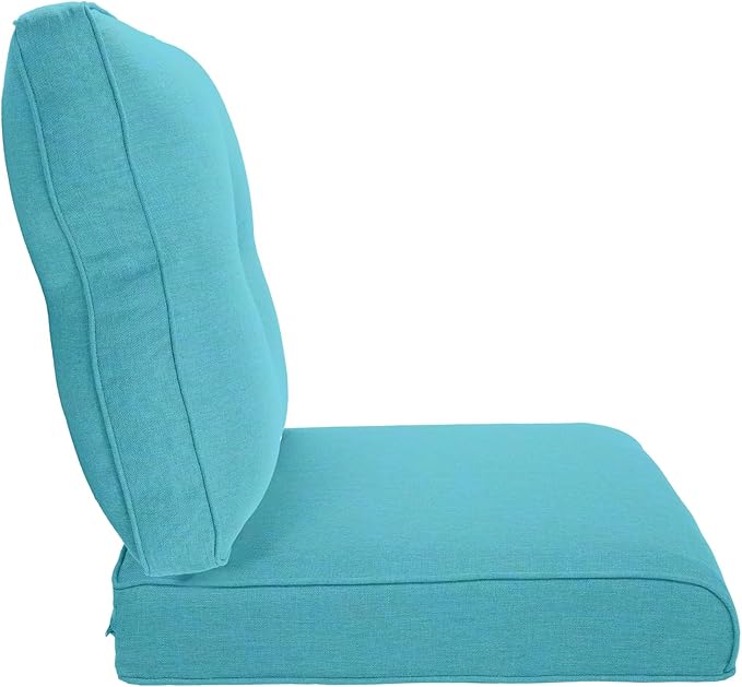 Pop 22x25/22x24 Outdoor Chair Cushions Set of 4 - Heavy Duty High Back Replacement Zippered Cushion for Patio Furniture Dining Rocking Chairs Loveseat L-Shape Sofa - Turquoise/Button