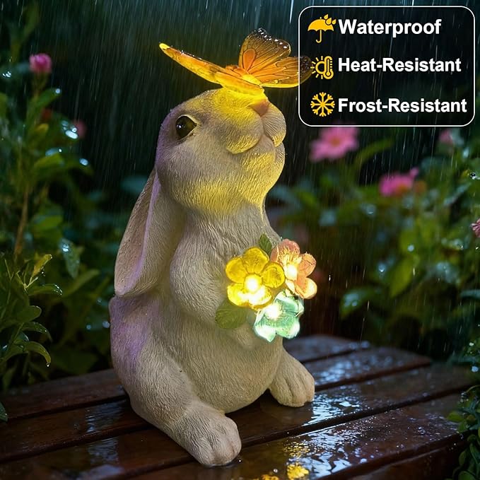 YODY Solar Garden Statues Outdoor Decor- Yard Decorations for Patio, Balcony, Backyard, Lawn Ornaments - Rabbit Figurines with LED Light- Unique Birthday House Warming Gifts for Women, Mom, Grandma