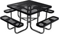 Coated Outdoor Furniture Heavy-Duty Portable Outdoor Picnic Table with Umbrella Hole, Expanded Metal Commercial-Grade Patio Dining Furniture Made in America (46" Square Top, Black)