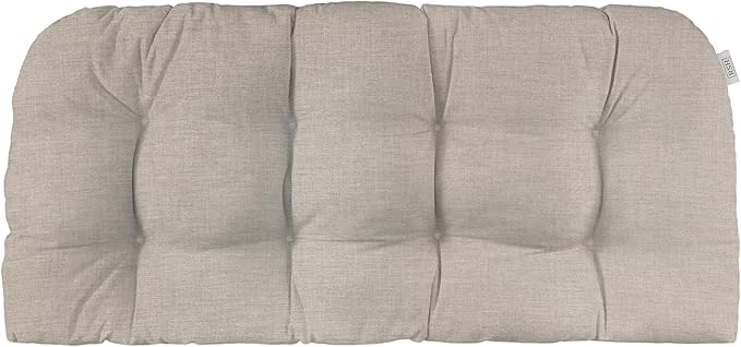RSH DECOR: Sunbrella Tufted Wicker Loveseat Cushion | 41” x 19" | Water and Fade-Resistant Performance Fabric | Outdoor Settee Cushion for Patio Furniture | Cast Silver