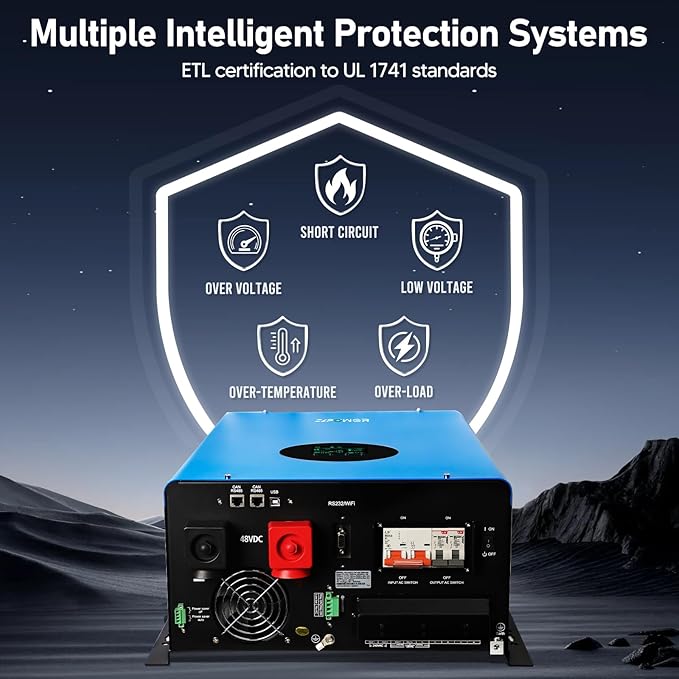 ZLPOWER 12000W 48V Off-Grid Inverter Charger, Peak Power 36000W for 20s, 240V AC Input, 120/240V Split Phase Output, Pure Sine Wave, UL1741 Certified, Built-in 2 MPPT Low Frequency for Solar System
