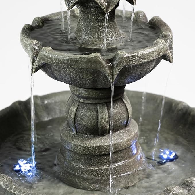 3 Tiered Outdoor Water Fountains –42.2 in. Tall Waterfalls, Elegant Water Feature for Garden, Yard, Patio, Home Decor (Grey)