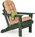 nalone Folding Adirondack Chair with Cushion with Cup Holder, HDPE Plastic Oversized Patio Chair Weather Resistant, Used in Outdoor, Fire Pit, Deck, Garden, Campfire Chairs (Green)