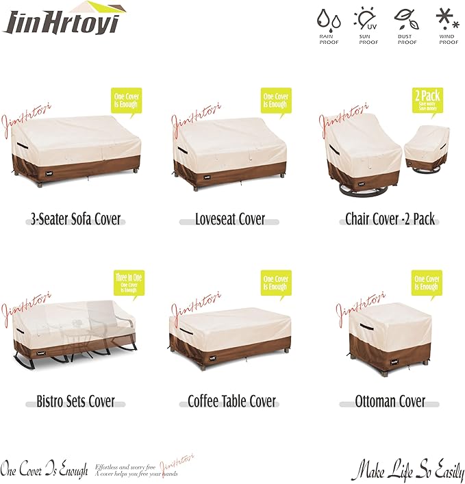 Outdoor Chair Covers 2 Pack, (30W x34D x38H inches)100% Waterproof Heavy Duty Patio Furniture Covers ,Outdoor Furniture Covers Waterproof for Patio Chair Covers,Beige&brown
