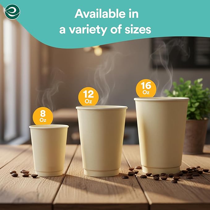 ECO SOUL 100% Compostable Plant-Based 12oz Hot Cups | (100 Count, 12 oz Hot Cups) | Disposable Bagasse Paper Cups | Eco-friendly Cups | Sturdy, Microwave & Oven Safe