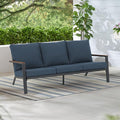 Soleil Jardin Aluminum Patio Furniture 3-Seater Couch, Outdoor 3 Seats Sofa with FSC Certified Solid Wood Top, Outdoor Conversation Set 3 Seater Deep Seating w/Removable Cushion, Denim Blue
