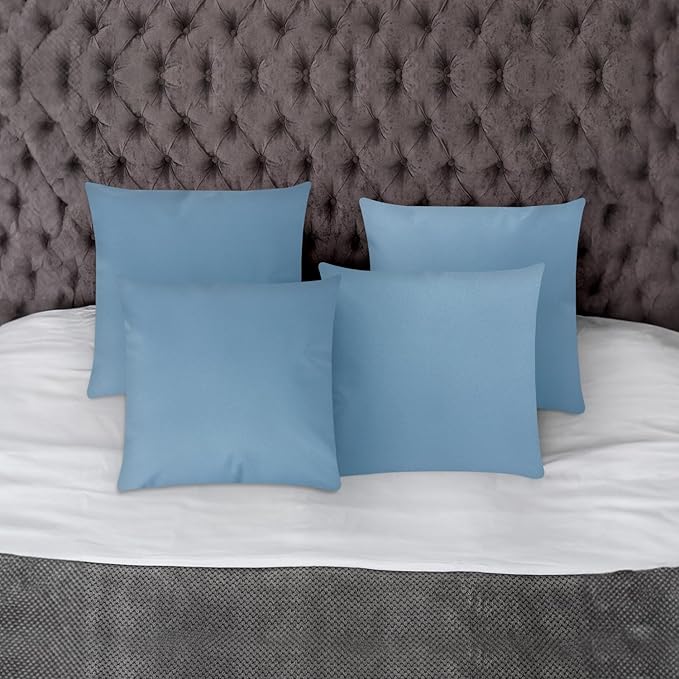Covers & All Premium Square Throw Pillow Inserts with Covers Set of 4, 16 x 16 Inches Sky Blue, Decorative Cushions for Couch Sofa Home Decor Office Travel UV Resistant Waterproof Soft Cushions