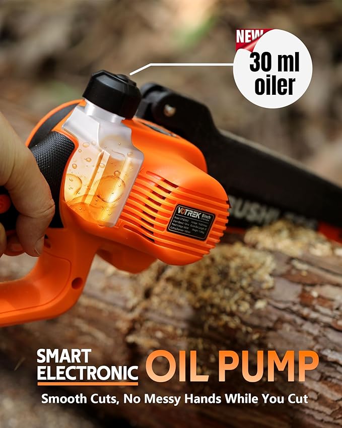 8-INCH Mini Chainsaw Cordless, [3.0AH] Battery Powered Electric Chain Saw, Handheld Small Hand Saw for Wood Cutting Tree Trimming Branch Cutter [Auto Oiler] [Tool-Free Tensioner] [Brushless]