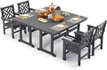 6 Piece HDPE Outdoor Dining Set for 4 Patio Dining Furniture Set with Umberlla Hole, Weather Resistent Outdoor Table and Chairs for Garden, Poolside, Backyard, Deck, Grey