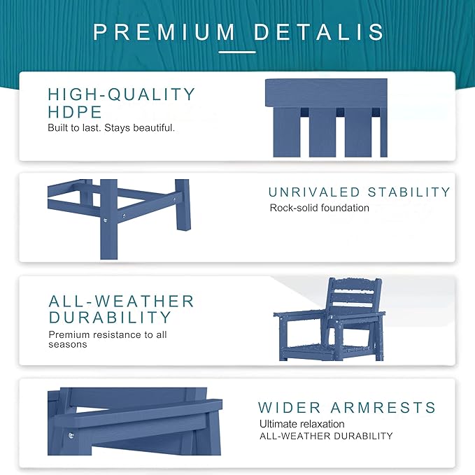 7 Piece Patio Dining Set with 11ft Patio Umbrella (Navy), 7 Navy Outdoor HDPE Dining Set with 6 Chairs + 1 Large Table with 2" Umbrella Hole, for Market, Pool, Garden, Backyard, Deck