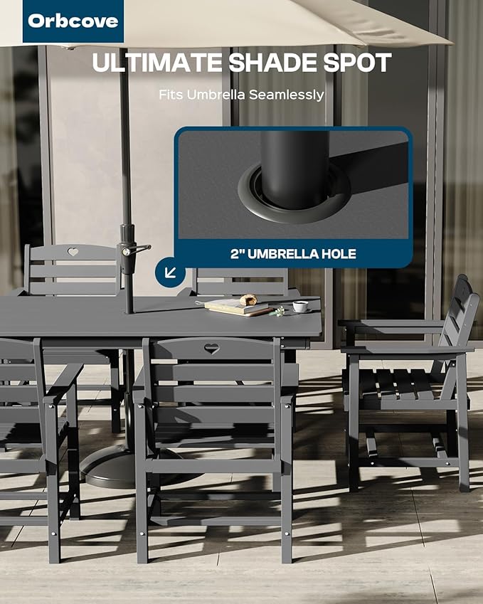 Patio Table and Chairs Set with Umbrella Hole, HDPE Patio Dining Set for 4, Outdoor Dining Set for Lawn, Patio, Porch, Deck, Poolside, Yard (Grey, 5-Piece)