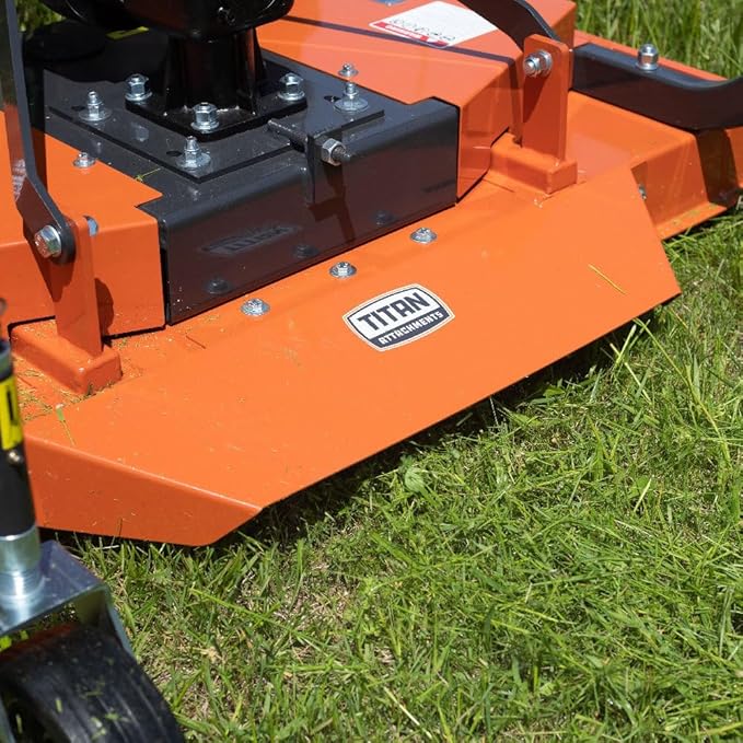 Titan Attachments 3 Point PTO Finish Mower, 72" Cutting Width, Cat 1 Hookup, Orange Finish, Rear Discharge, Pull Behind Mower for 30-50 HP Tractors, Low-Noise Cast Iron Gearbox