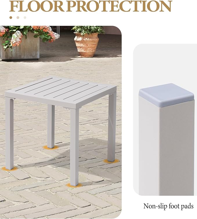 Crestlive Products Aluminum Outdoor Side Table, Pool Lounge Chair Side Table, Weather Resistant Small Square Coffee End Table for Patio, Yard, Garden, Porch, Deck, Indoor, Outdoor