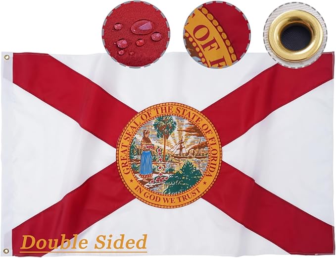 ROTERDON Florida Flag 3x5 Outdoor, 210D Heavy Duty FL State Flags Outside, Embroidered Stars and 2 Stitch Hemmings, Double Sided Banner with 2 Brass Grommets