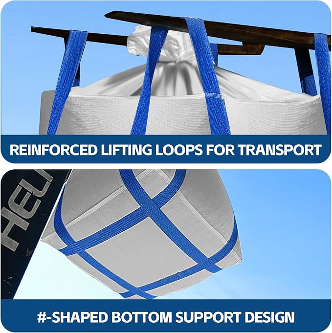 10 Packs FIBC Bulk Bags,Holds up to 4400 lbs Construction Bags Heavy Duty,210-Gallon Woven Polypropylene Dumpster Bag for Industry Agriculture and Construction,Sealable Top