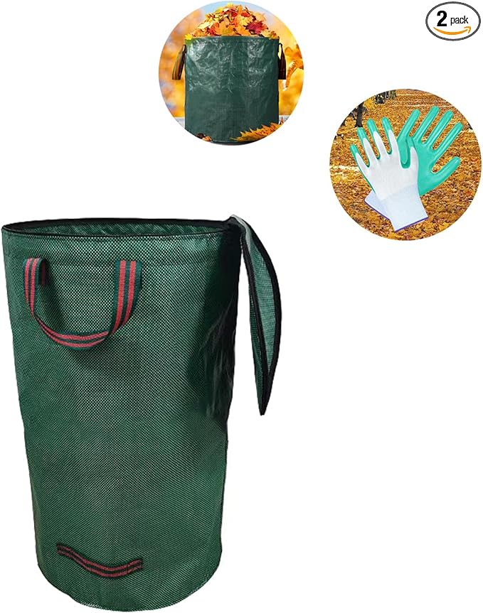 Garden Bags for Leaves, Leaf Bags Reusable Zippered Top with Yard Leaf Collector Bag Heavy Duty with 4 Handles Garden Leaf Bag Leaf Collector Come with Gloves (80Gallon)