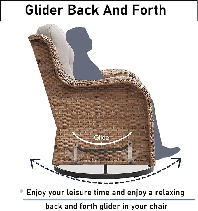 6 Pieces Patio Furniture Set with Fire Pit Table, Wicker Rattan Outdoor Furniture Set with Loveseat and Swivel Chairs for Yard, Deck, Garden, Yellow Wicker/Beige Cushion