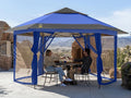 CROWN SHADES 13x13 Pop up Gazebo with Mosquito Nettings, Patented Center Lock 6-Sided Portable Gazebo, 300D Silver-Coated Fabric UV Resistant, Pop Up Canopy Tent for Patio, Party, Blue&Light Grey