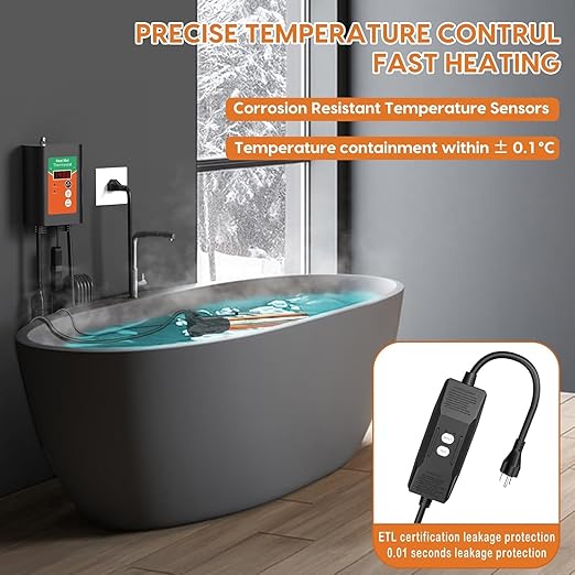3500W 240V Titanium Fully Submersible Portable Electric Immersion Large Pool Water Heater Waterproof Hot Tub Heater with LCD Thermostat & GFCI Plug, for Swimming Pool, Bathtub, Baptistry, Bucket (OG)
