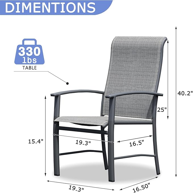 Outdoor Dining Chairs Set of 2, Stackable Patio Chairs with Metal Frame & Textilene Fabric,Perfect for Patio Garden Deck, Grey