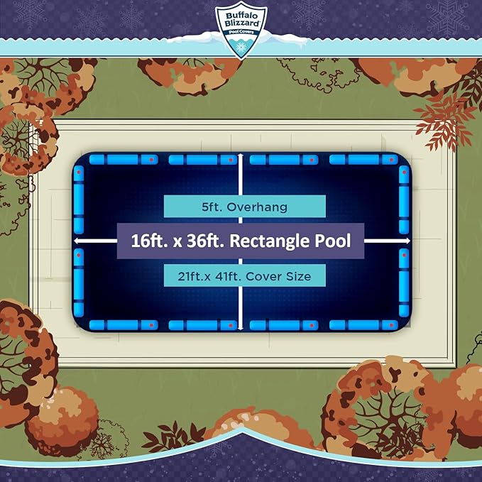 Buffalo Blizzard Deluxe 16 ft x 36 ft Rectangular Winter Pool Cover | Blue/Black | Closing Inground Swimming Pools | Easy to Install | Heavy Duty, Cold & UV Resistant | Shields from Seasonal Debris