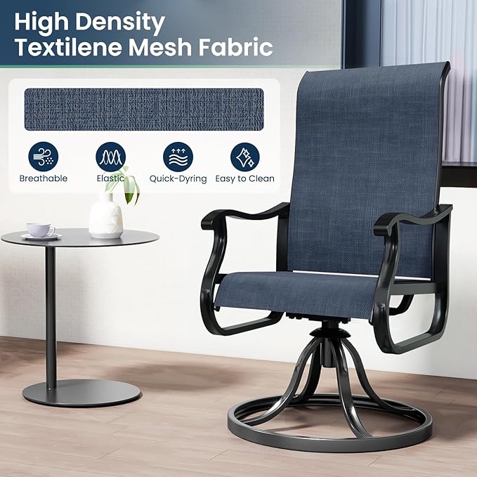Amopatio Patio Swivel Chairs Set of 8, Outdoor Swivel Rocker Dining Chairs with All Weather Textilene High Back & Metal Frame, for Backyard Deck Lawn Garden, Navy Blue