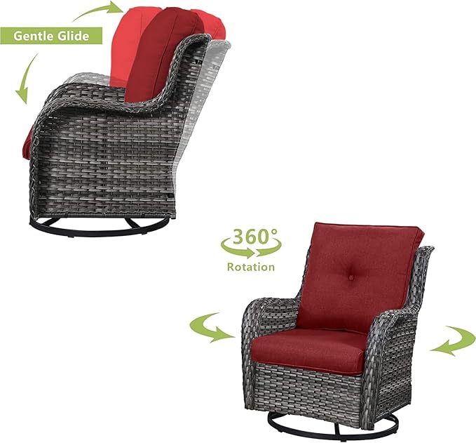 HUMMUH Patio Furniture Set with Fire Pit Table 5-Piece Wicker Outdoor Swivel Rocker Patio Chairs Loveseat Conversation Set for Porch, Backyard, Deck