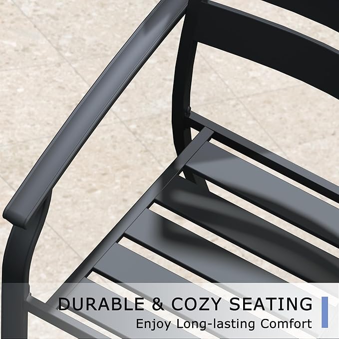 Patio Dining Chairs Set of 6, Black Stackable Outdoor Dining Chairs with Armrest and Wide Back, Wrought Iron Patio Furniture Chairs for Lawn, Backyard, Garden & Deck, Supports 300 LBS