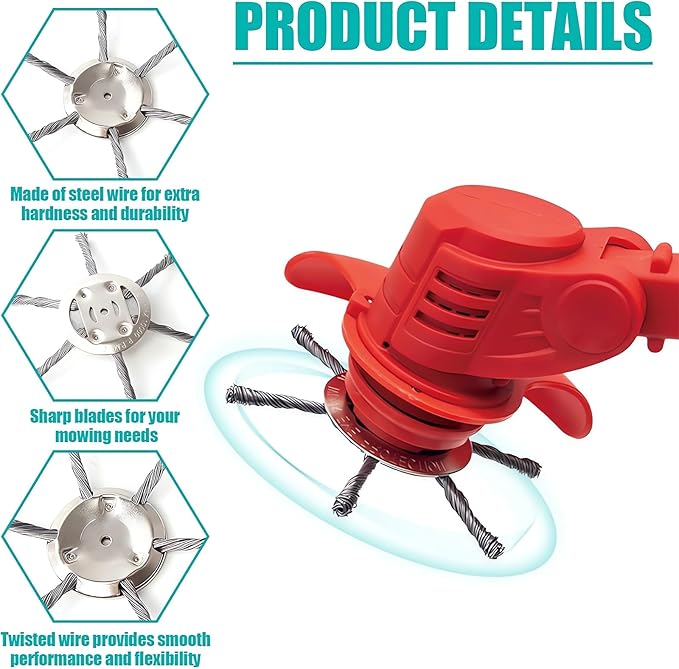 6 Inch Steel Wire Rotary Heavy Duty Weed Brush Cutter Wheel Grass String Trimmer Blades Head Universal Metal Wire Weed Eater Trimming Head Replacement Weed Wacker Weedeater Attachments (3 heads - 8in)