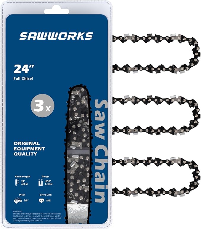 3-Pack 24 Inch Chainsaw Chain 3/8" Pitch .050" Gauge 84 Drive Links