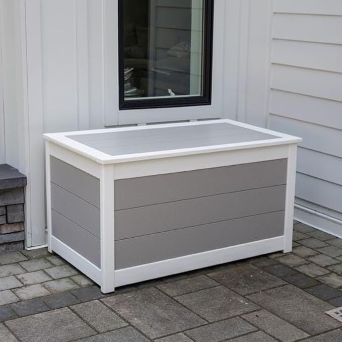DutchCrafters Poly Waterproof Outdoor Deck Box 200-Gallon Large Deck Box Weatherproof Storage for Pool Decor, Porch Packages, Pool Towel Holder, Holds Up To 10 Cushions - Amish Made in USA (White)