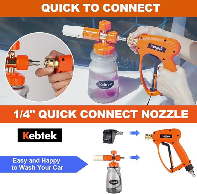 Short Pressure Washer Gun with Swivel 5200 PSI，Power Washer Gun Compatible with Foam Cannon - Car Wash Foam Gun-1/4 Quick Connector, with Nozzle Tips (MRP-003-Spray Gun-A)
