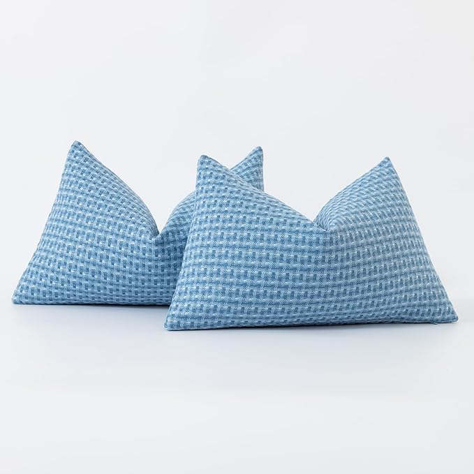 Kevin Textile Outdoor Waterproof Throw Pillow Covers Pack of 2 Farmhouse Decorative Cushion Covers for Garden Patio Tent Balcony Bench Couch Sofa 12x20 Inch, Light Blue
