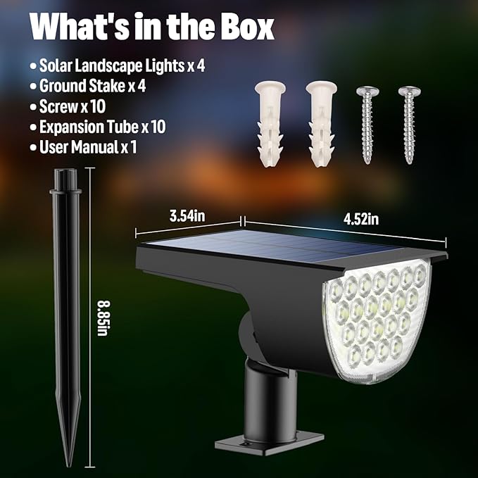Solar Lights Outdoor Waterproof IP65, 76 LED 3 Lighting Modes Solar Spot Lights Outdoor Yard Garden Landscape Pathway (Cool White, 4 Pack)