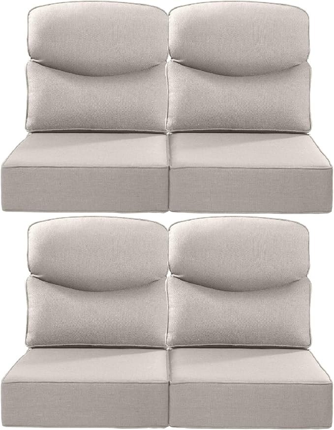 Luxury 24x24x6 Inch Smile Patio Dining Chair Cushions Set of 4 - Heavy Duty Water Slashproof Outdoor Seat Cushion for Outside Furniture Swivel Chairs Loveseat L-Shape Sofa - Beige