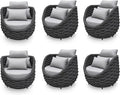 6 PCS Patio Rope Armchair: Aluminum Woven Accent Chair - Cushioned Lounge Chair with Arms - Modern Garden Chair Assembled - All Weather 400lbs Outdoor Seating Porch Furniture Deck Balcony Hotel