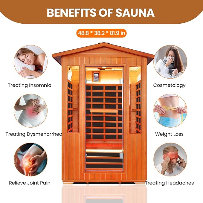 Outdoor Sauna 2 Person Sauna Infrared Saunas Dry Sauna Room 2080W/110V Low EMF Red Cedar and Canadian Fir Board Wood Sauna, Oxygen Bar, Speaker, LED Control Panel, Beauty Light - 48.8*38.2*81.9 IN
