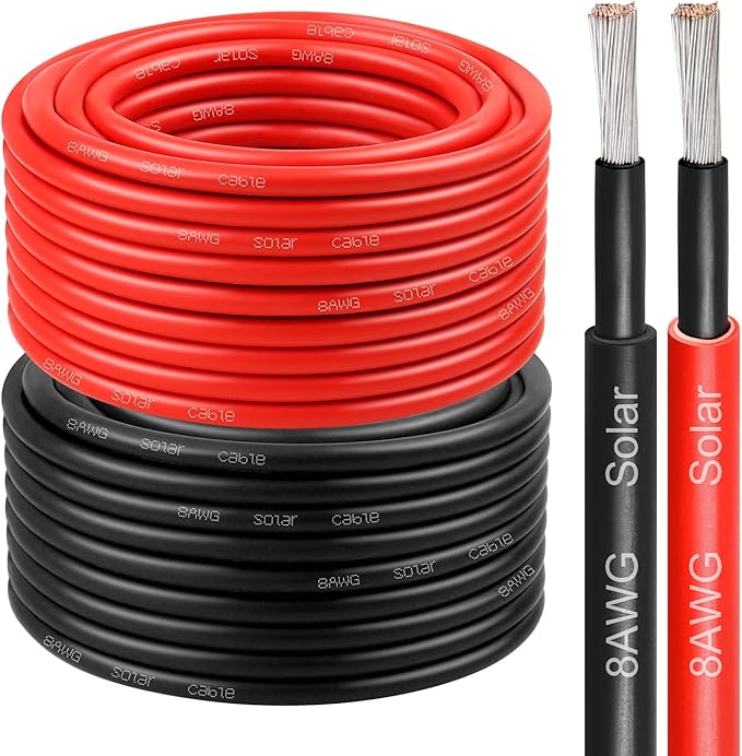 8 AWG Solar Cable 20FT Red + 20FT Black Tinned Copper Wire, 8 Gauge Solar Panel Wire for RV, Automotive, Trailer, Marine, Outdoors