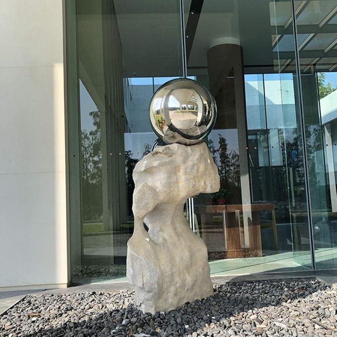 20 cm/7.8 inch Diameter Gazing Globe Mirror Ball,Silver Stainless Steel Polished Reflective Smooth Garden Sphere,Colorful and Shiny Addition to Any Garden or Home