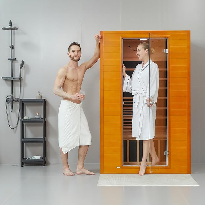 Infrared Sauna Room for Home, Near Zero EMF Indoor Home Sauna for up to 2 Person with Infrared Red Light Therapy, Bluetooth Speakers, Canadian Hemlock Wood