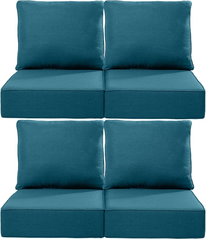 Luxury 24x24x6 Inch Outdoor Chair Cushions Set of 4 - Heavy Duty Water-Resistant Comfortable Cushion for Patio Furniture Set Dining Rocking Chairs Loveseat L-Shape Sofa - Peacock Blue