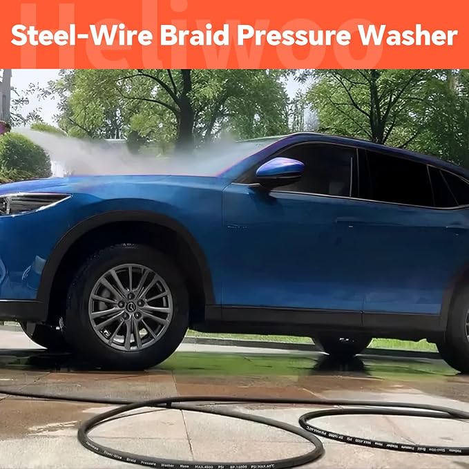 5/16" Pressure Washer Hose 75 FT×3/8 Inch 4500psi for Cold and Hot Water Max 140°F With 3/8 Inch Quick Connect Kink Resistant High Tensile Wire Braided