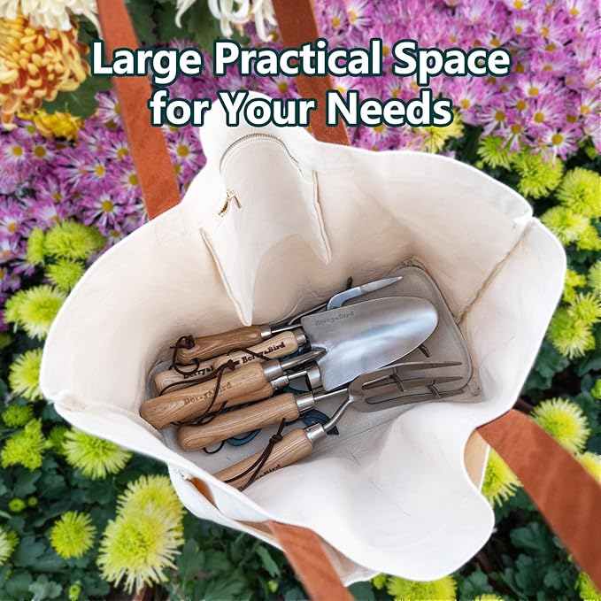 Berry&Bird Garden Tool Bag, Canvas Garden Tote With Pockets, Wear-Resistant Multi-Purpose Tool Storage Bag, Home Organizer Gardening Tool Kit for Indoor and Outdoor Gardening, 21.65" x 7.09" x 13.78"