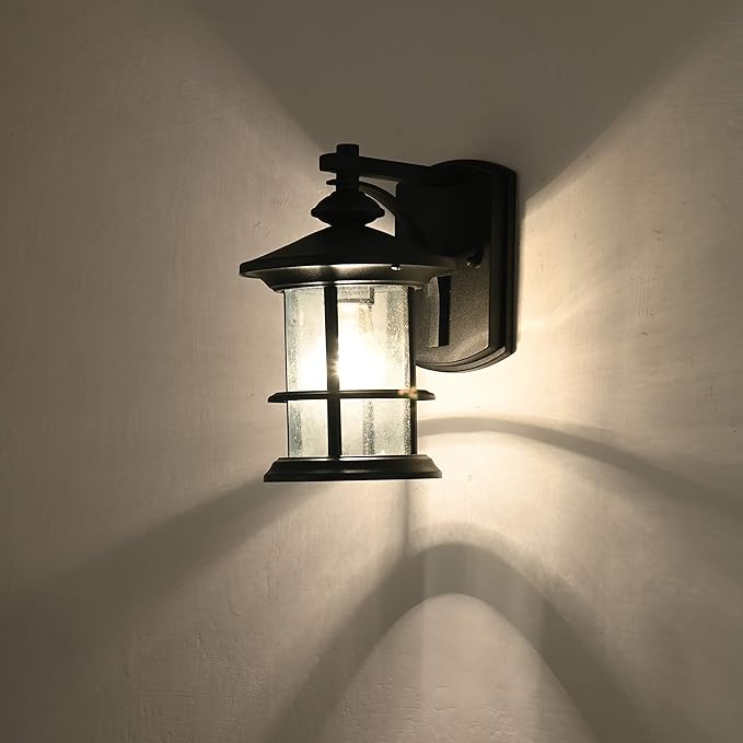 MICSIU Textured Black Outdoor Light Fixture, Clear Seedy Glass Large Outdoor Wall Sconce Lights, 12.5 Inch Exerior Wall Lights for House, Front Porch, Patio, Backyard.