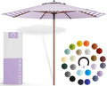 The Wooden 10 Feet Outdoor Umbrella With Terylast Midtown Stripes (Purple/White Stripes) Polyester Fabric - Aluminum Frame Patio Umbrella With Push System For Deck, Garden, Pool - Wooden Pole