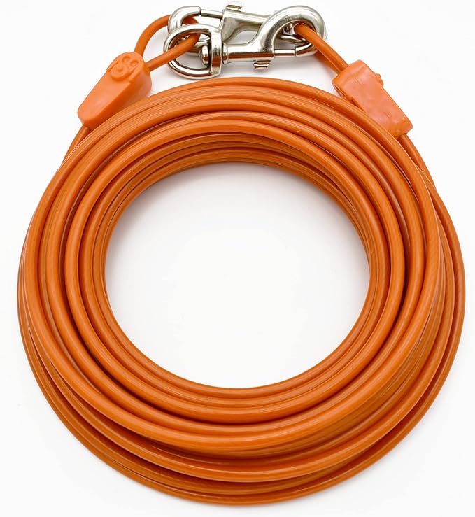 IntelliLeash 60FT Tie-Out Cables for Dogs - Strong, Safe, and Durable Dog Tie-Outs for Every Breed up to 250 Pounds - Weather and Wear Resistant Galvanized Aircraft Cable for Outside Use