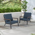 Soleil Jardin Aluminum Patio Furniture Armchair Set of 2, Outdoor Patio Chair with FSC Certified Solid Wood Top, Outdoor Conversation Set Deep Seating Single Chair w/Removable Cushion, Denim Blue