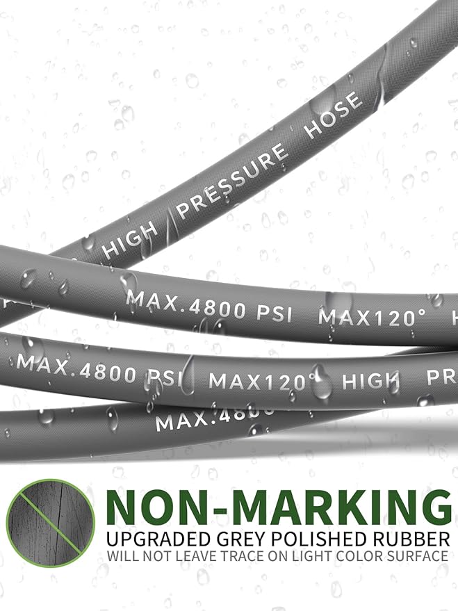 3/8" 4800PSI Pressure Washer Hose 200FT with Swivel Quick Connect for Cold/Hot Water Max 248°F, Kink Resistant Steel Wire Braided, Wear Resistant Power Washer Hose with M22 14mm Adapter