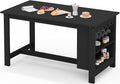 SERWALL Outdoor Bar Table, All Weather HDPE 36" Counter Height Dining Table with Storage and Wine Rack for Patio, Garden, Backyard, Balcony, Poolside, Black